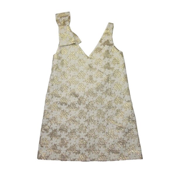 NWT Sezane Philomena in Ecru Gold Jacquard Bow A-line Mini Shift Dress 36 / US 4 - Picture 8 of 8